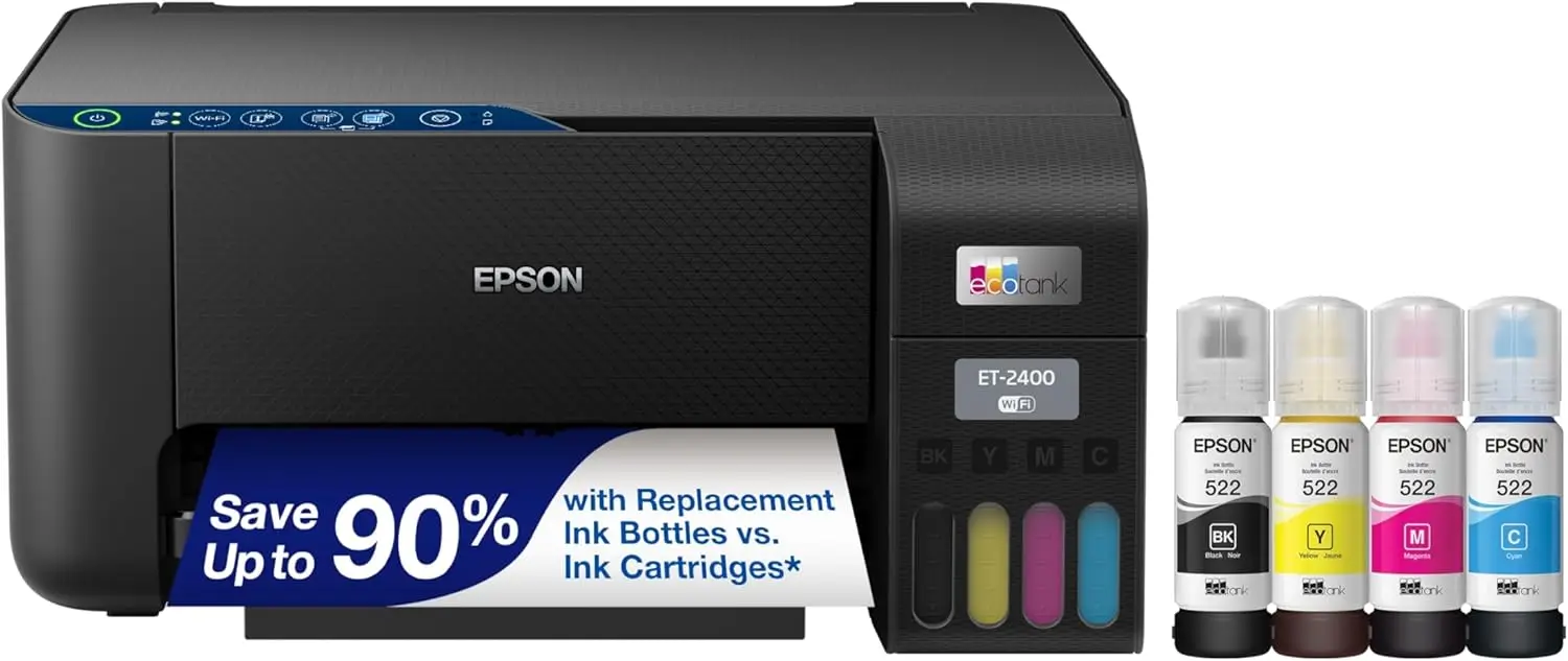 EcoTank ET-2400 Wireless Color All-in-One Cartridge-Free Supertank Printer with Scan , Everyday Home Printing, Black