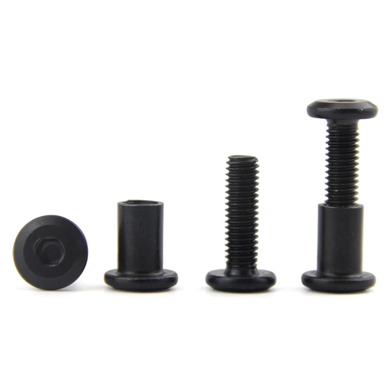 5/10pcs M6 M8  * 8-100mm Black Carbon Steel Flat Hexagon Head Splint Locking Screw Nuts Set Furniture Bed Connecting Screws Bolt
