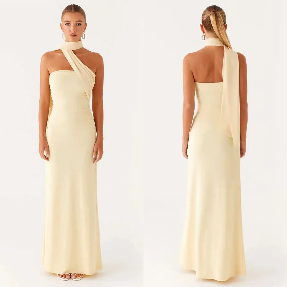 

Высокое качество по индивидуальному заказу без бретелек желтого цвета длиной до пола, без рукавов, трапециевидной формы, Vestidos Para Bodas Mujer Invitada فساتين حفلات 2004, значение