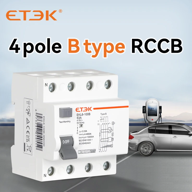 Imagem -05 - Aterre os Disjuntores do Vazamento Evl Rccb tipo b Etek Rcd 2p Pólos 40a 63a 100a 30ma Ekl6100b 10ka Trilho do Ruído