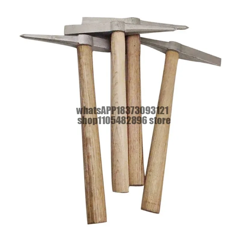Anti-magnetic 304 stainless steel welder's hammer, wooden handle white steel derusting hammer, knock welding slag tip flat