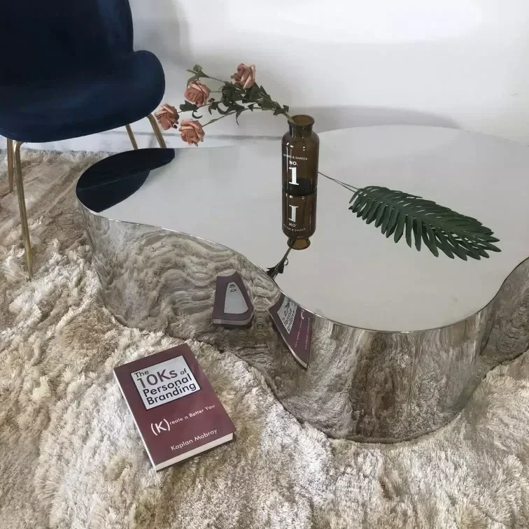 Creative special-shaped mirror silver coffee    stainless steel tea    living room simple luxury irregular combination cof