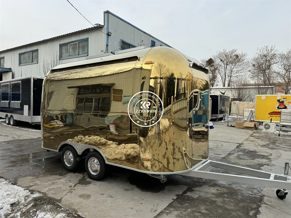 ที่กําหนดเอง Fast Food Trailer Airstream Van Concession ขนมขบเคี้ยว Coffee Kiosk พร้อมอุปกรณ์รถเข็นรถบรรทุกอาหารไอศกรีม