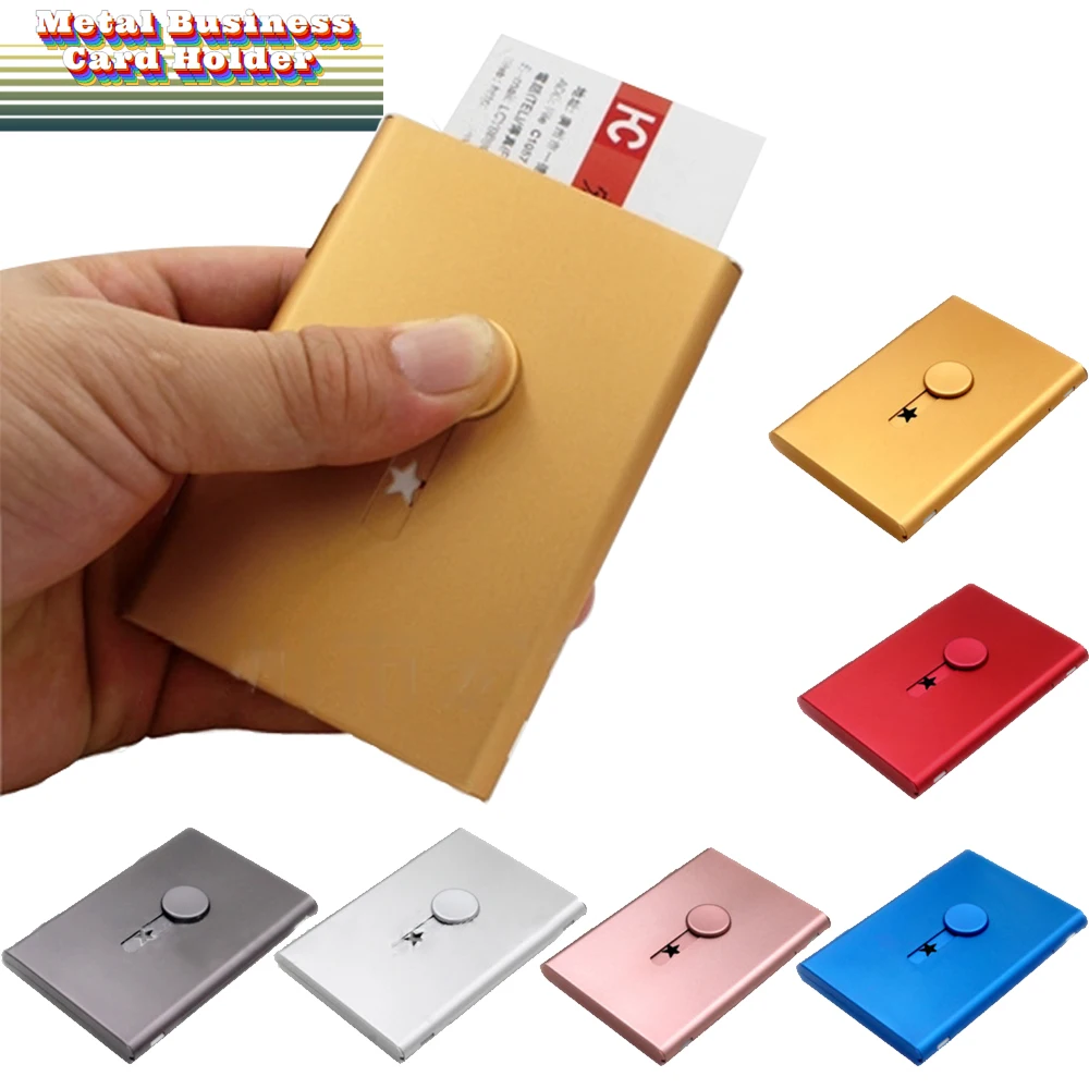 1Pc Metal Business Card Holder Hand Push Card Case Bank Card Membership Package Ultra Thin Business Card Packaging Box Organizer