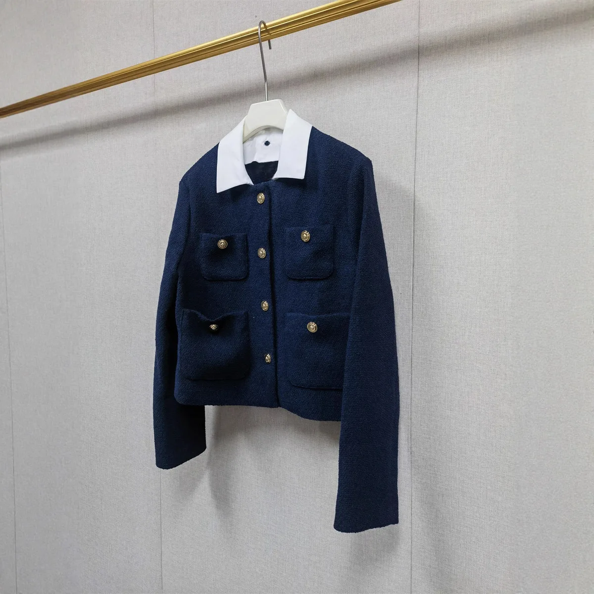 【Geschenk kostenlos】 2025 Frühherbst Neue Mode Kontrastfarbe Abnehmbarer Kragen Tweed Kurze Jacke Damen