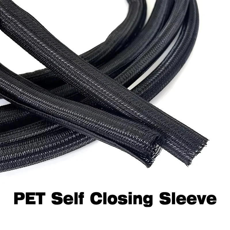 Black PET Braided Expandable Cable Sleeve Dustproof Flexible Self Closed Insulated Wrap Pipe Tube Line Protector Wire Organizer