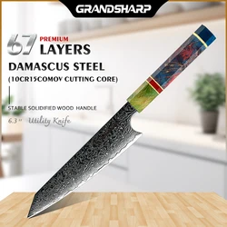 Grandsharp 6'' Japanese Utility Knife 67 Layers Damascus Kitchen Chef Knife Fruit Peeling Meat Slicer Vegetable Chopper Knives