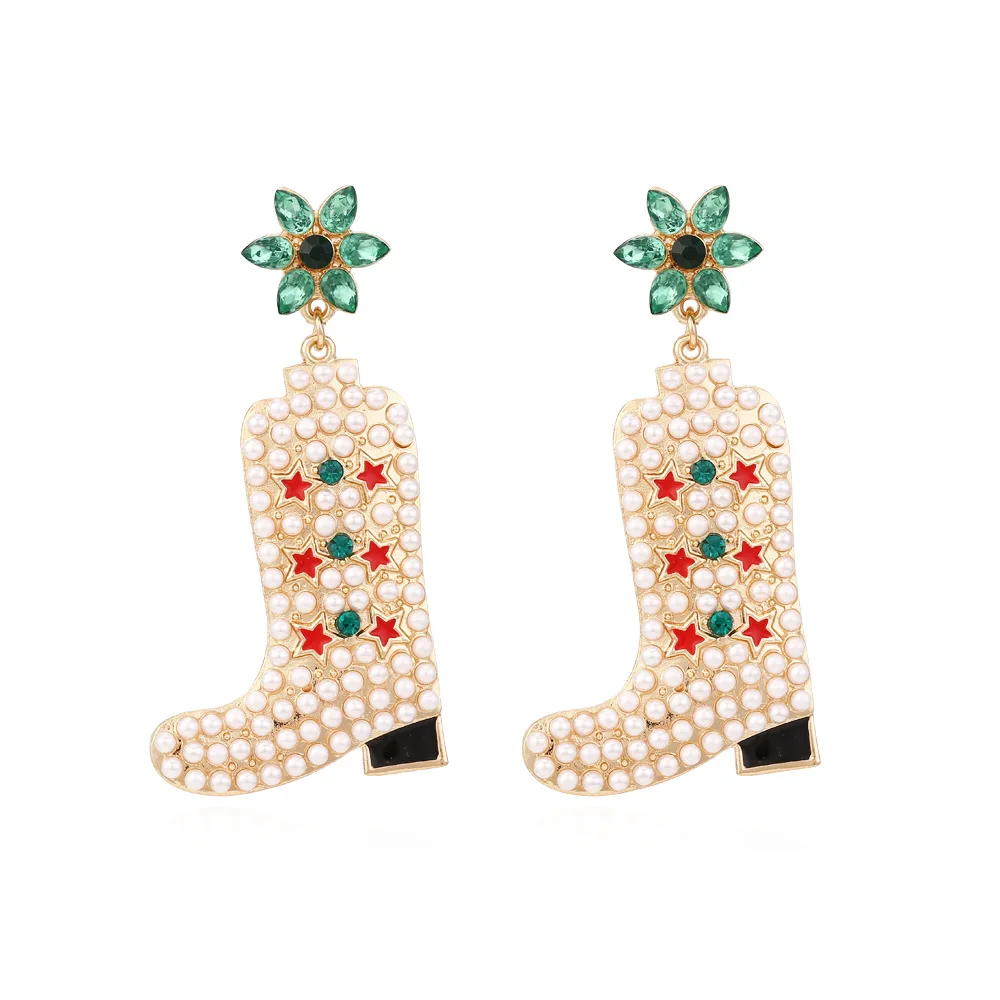 Fashion Light Luxury Alloy Oil Drip Pearl Boots Earrings Exaggerated Diamond Boots Earrings Earrings Women