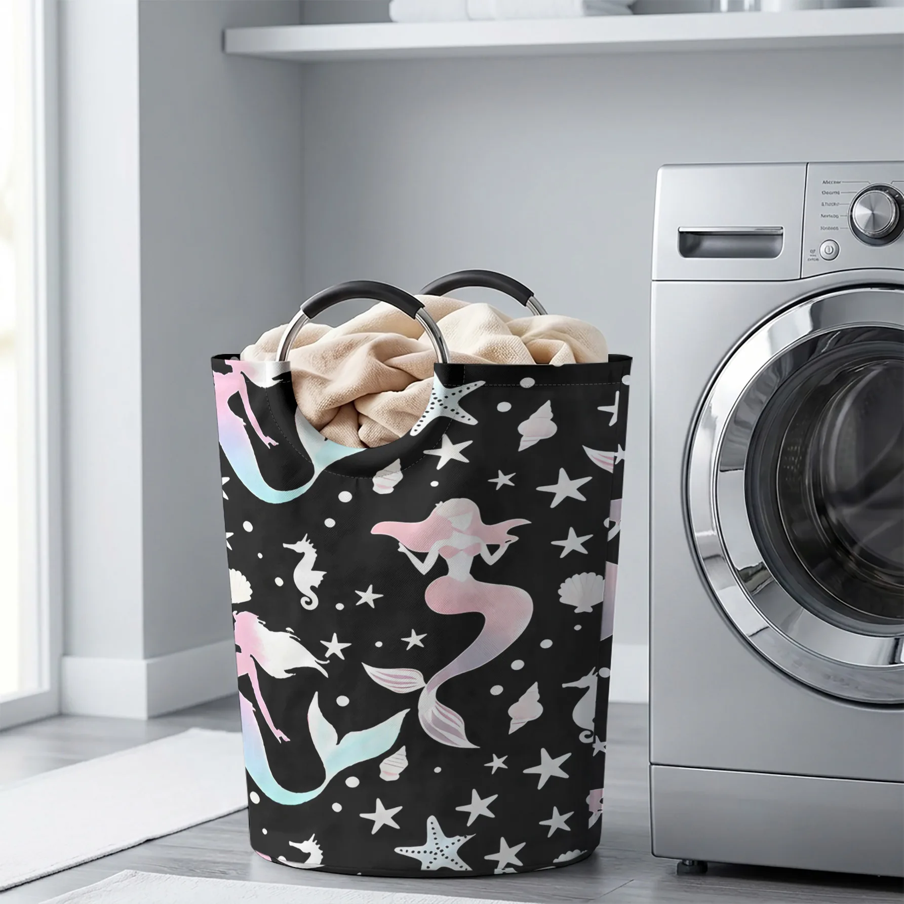 Gradient Mermaid Ocean Element Print Handheld Storage Basket, Large Capacity, for Dirty Clothes, Bedroom Sundries and Toy Storag