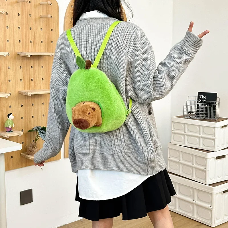 

New women avocado plush backpack girl cute cartoon doll shoulder bag