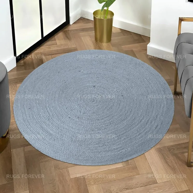 Gray Natural Jute Round Kilim Living Room Bohemian Mat Hand Braided Area Rug