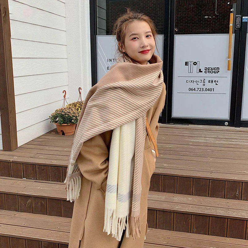 Korean Version Of Ins Plaid Scarf Shawl Scarf Female Classic Scarf Cute Tassel Shawl Neck Thick Warm Scarf Winter