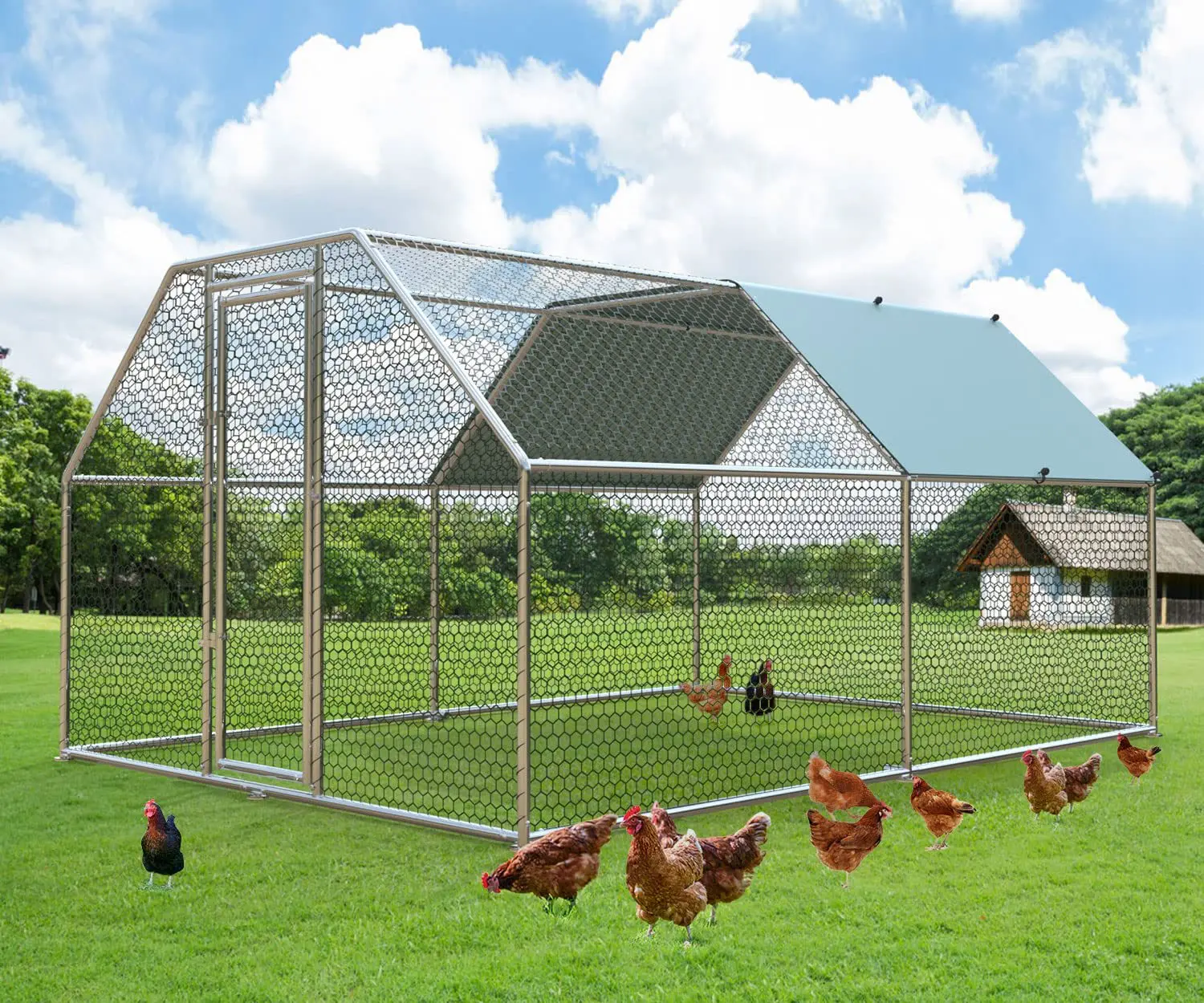 4M Galvanized Pipe Pet Chicken Coop Dog Cage Rabbit Cage Easy Assembly Sunscreen and Rain-Proof Pet Cage