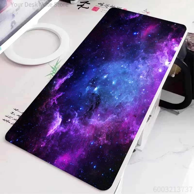 XXL Purple Blue Cosmic Galaxy Nebula Gaming Mouse Pad, Starry Sky Space Print Waterproof Anti-Crease Rubber Base Desk Mat