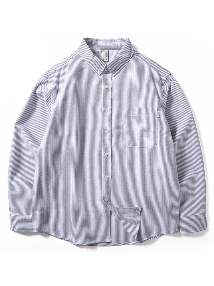 

Свободная повседневная мужская рубашка с длинным рукавом, легкая, тонкая, с синими полосками, весенне-осенняя верхняя одежда, модная, в японском стиле, весенняя