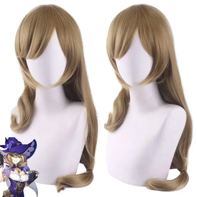 Anime Genshin Impact Lisa Cos Wigs with Cosplay Costumes Headwear 80cm Long Simulation Scalp Thick Mixed Puffy Long Hair Wigs