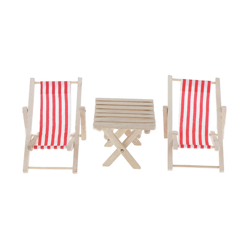 1:12 Mini opvouwbare houten strandstoel Fauteuil Zonnestoel Chaise Dollhouse