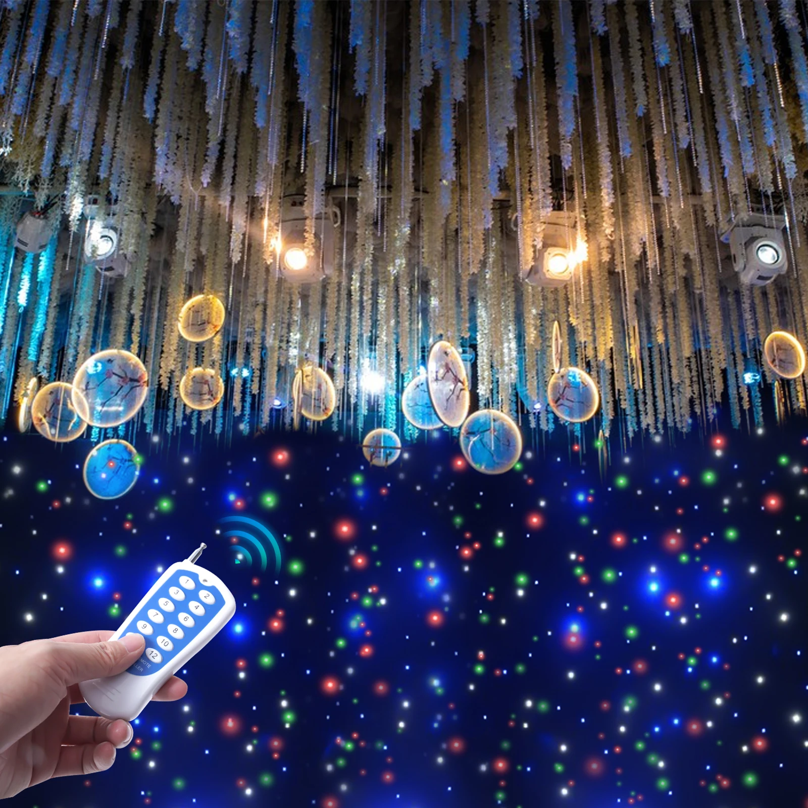 

LED Stage Star Backdrop Stage Wedding Starry Sky Cloth Background Led Remote Control Color-Changing Lamp Stage Atmosphere Lamp