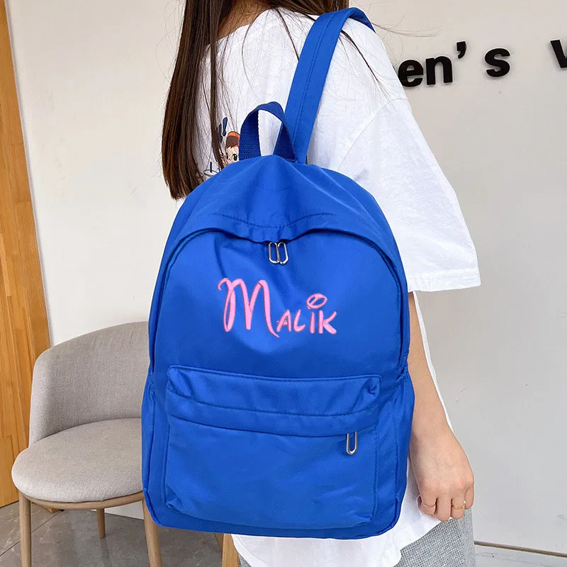 Personalised Embroidery Name Back To School Supplies Student Schoolbag Large Capacity Outdoor Girl Backpack Solid Color Backpack