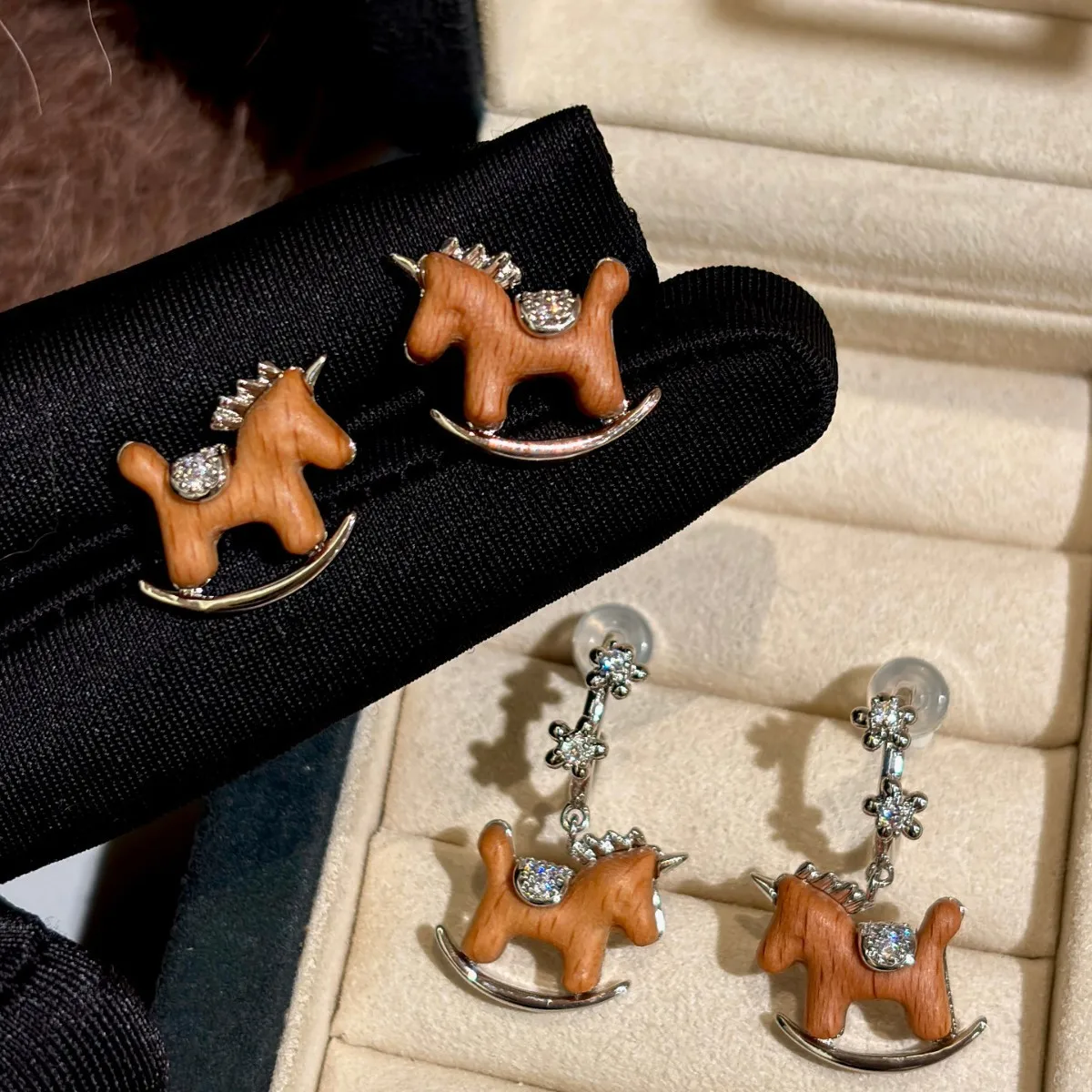

Resin Pony Pendant with Silver Stud Earrings Everyday versatile romantic earrings Luxury niche ear accessories Gift for girl