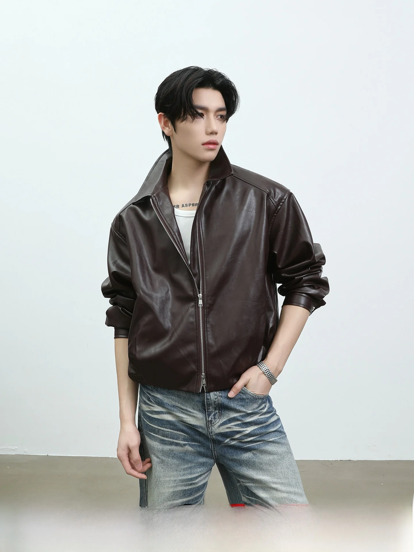 

Куртка Turntide American Sle Haome из искусственной кожи с двойной молнией и отложным воротником, свободного кроя, для мотоциклистов, верхняя одежда