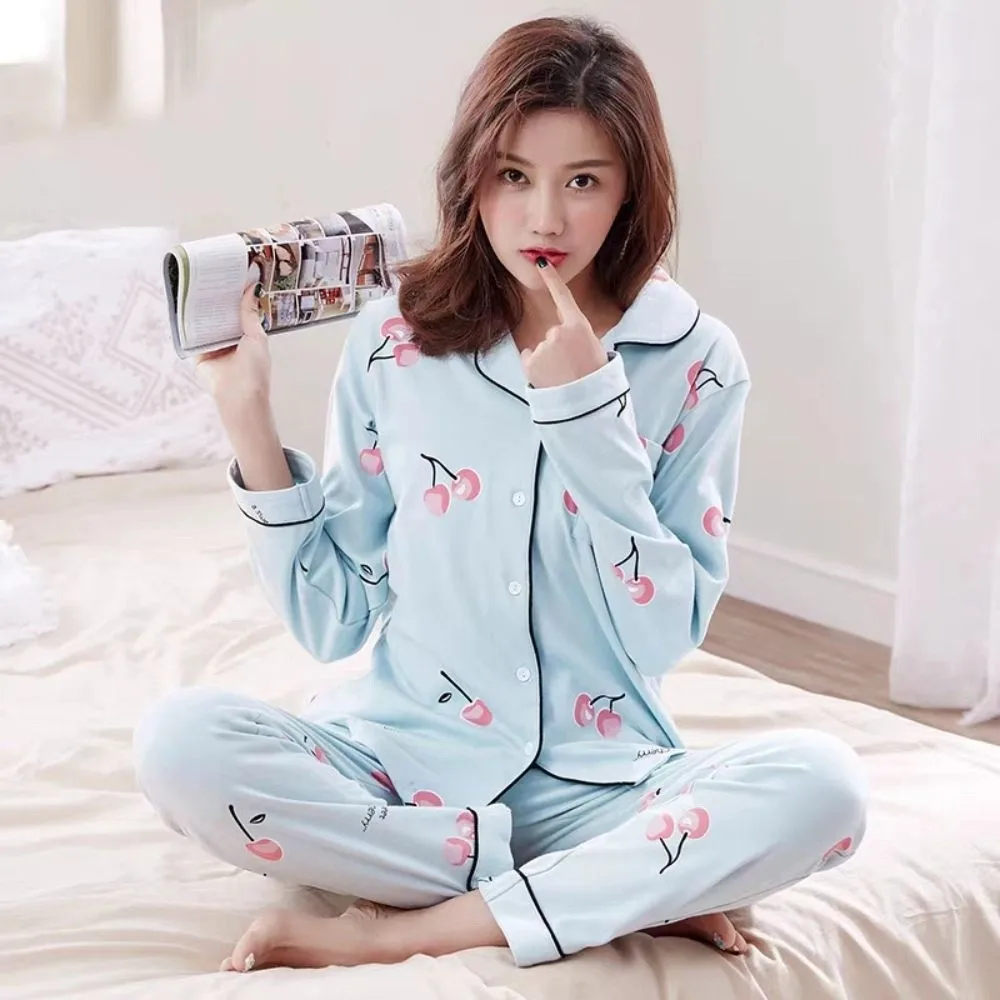 

Женский домашний костюм-пижама из двух предметов с длинными рукавами, больших размеров, свободного кроя, из мягкого хлопка