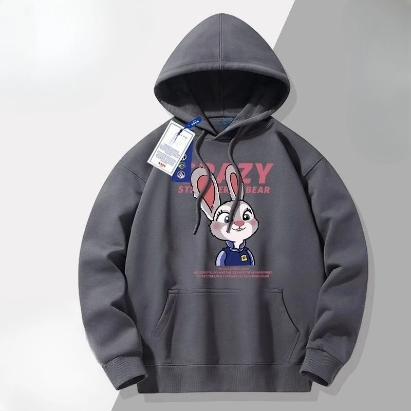 Bluza Disney Zootopia Judy Hopps Nick Wilde kreatywny wysokiej jakości nadruk anime kreskówka dla par casualowa pogrubiona bluza z kapturem