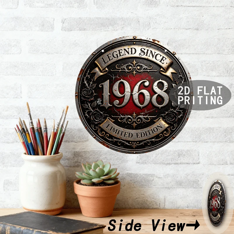 2D Flat, [2D Flat] 1pc, Retro '1968' Metal Aluminum Sign (7.9'x7.9'), Bar, Cafe, Living Room, Doorway, Hallway, Courtyard, Garde