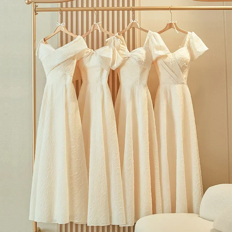 ชุดเพื่อนเจ้าสาวงานแต่งงาน ชุดราตรี แขนสั้น ผ้าลูกไม้ผูกเชือก ปรับได้ สำหรับงานเลี้ยง งานพรอม งานพิธีการ