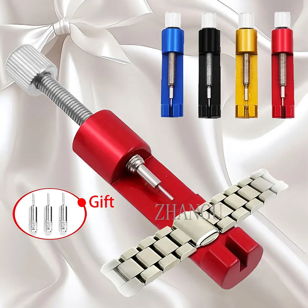 Kit de ferramentas de reparo removedor de pino de ligação de pulseira de relógio de metal para relojoeiros com pacote de 3 mini ferramentas de pulseira de relógio de pino extra