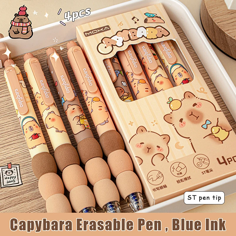 4 Stück Cartoon niedlichen Capybara lösch bare Gel schreiber kawaii schnell trocknendes Schreiben glatte elegante neutrale Stifte ästhetisches Briefpapier