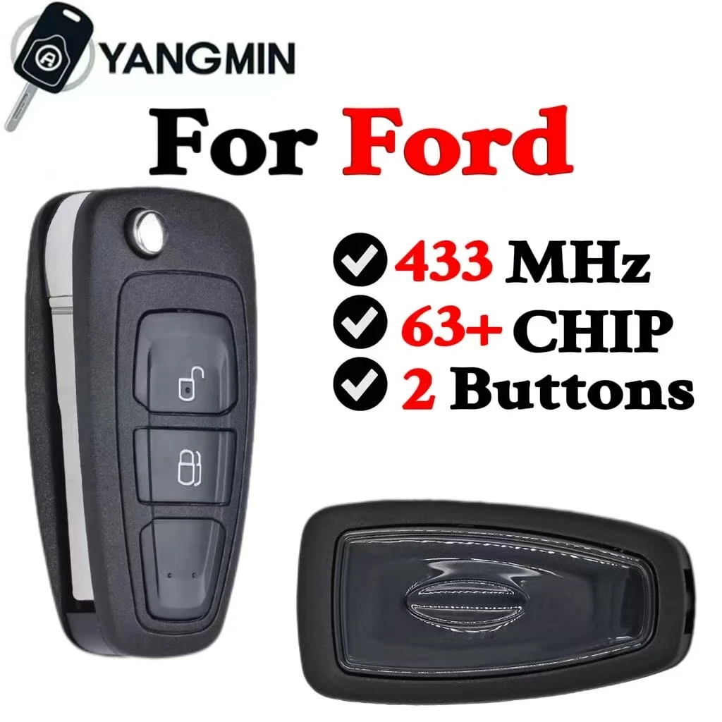 

YANGMIN Car Key For Ford Ranger/Focus/Mondeo 2011-2015 2 Button 434MHz FSK 5WK50166/5WK50165 AB39-15K601-DA 4D63+ Chip Flip