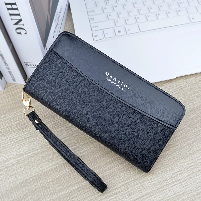 Wallet New Women\'s Long Zipper Purse Clutch Bag Fashion Splicing PU Mobile Phone Bag Large Capacity Wallet