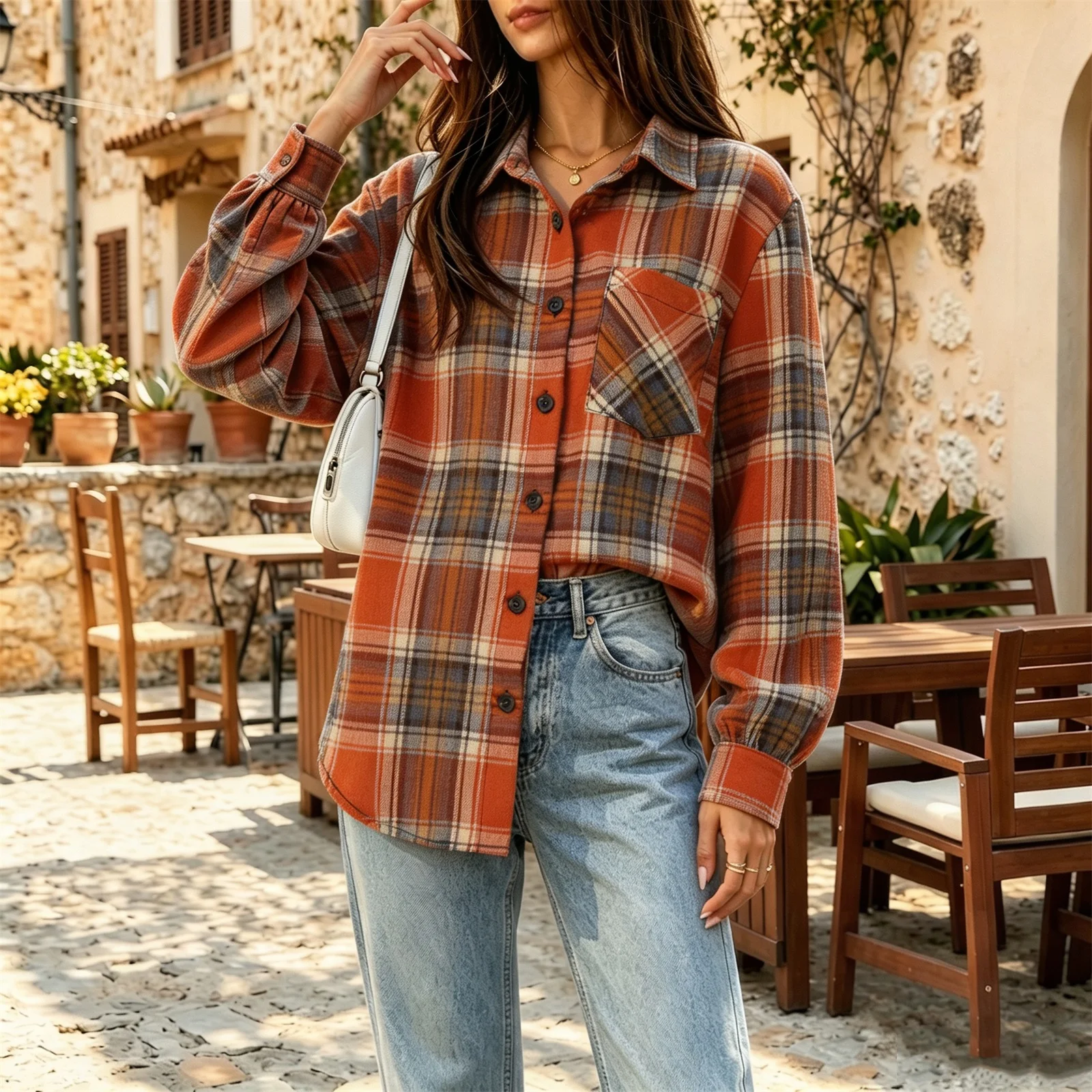 Plaid Women Shirt Autumn Long Sleeve Loose Fashion Blouse Winter Casual Pocket Top Oversized Plaid Women Shirt Tunic Casual 2026