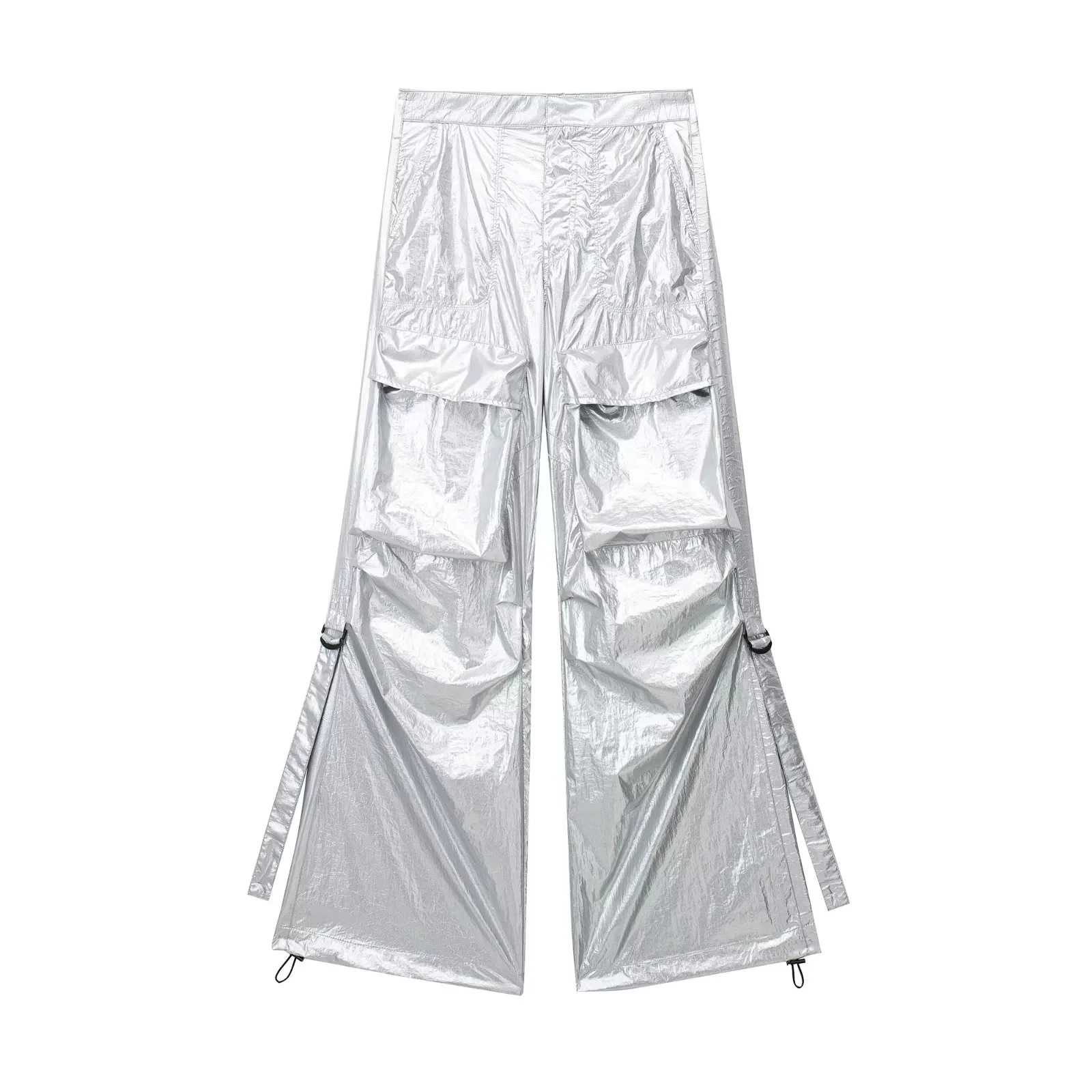 Silver Y2k Women\'s Pants Cargo 2023 Baggy Trousers Loose Oversize Vintage Streetwear Trendy Casual Stylish Chic Classic Mid Wasi