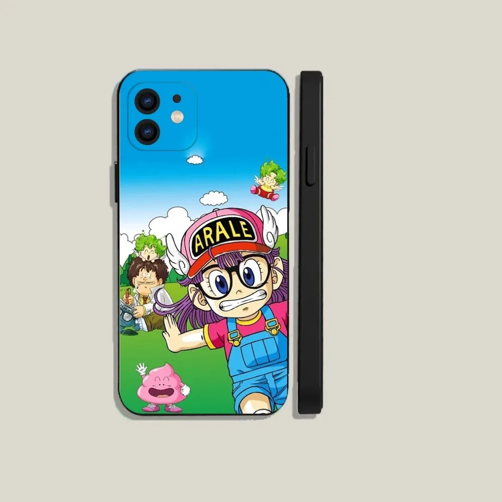 Cartoon Dr S-Slump A-Arale  Phone Case For iPhone 15,14,13,12,11,Plus,Pro Max,XS,X,XR,SE,Mini,8,7 Soft Silicone Black Cover