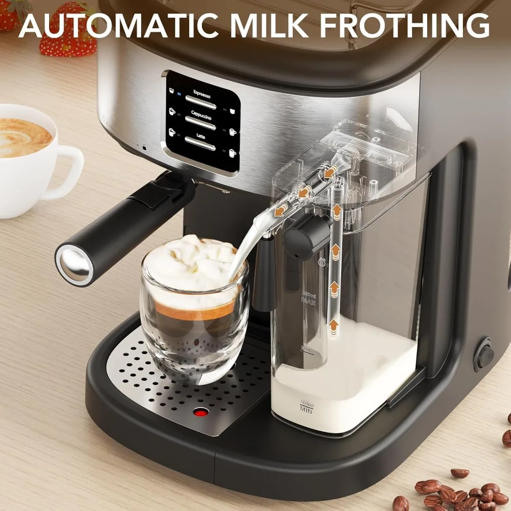 Máquina de café expreso de 20 bares para cocina y comedor, máquina de capuchino con Espumador de leche automático, máquina de café con caldera doble