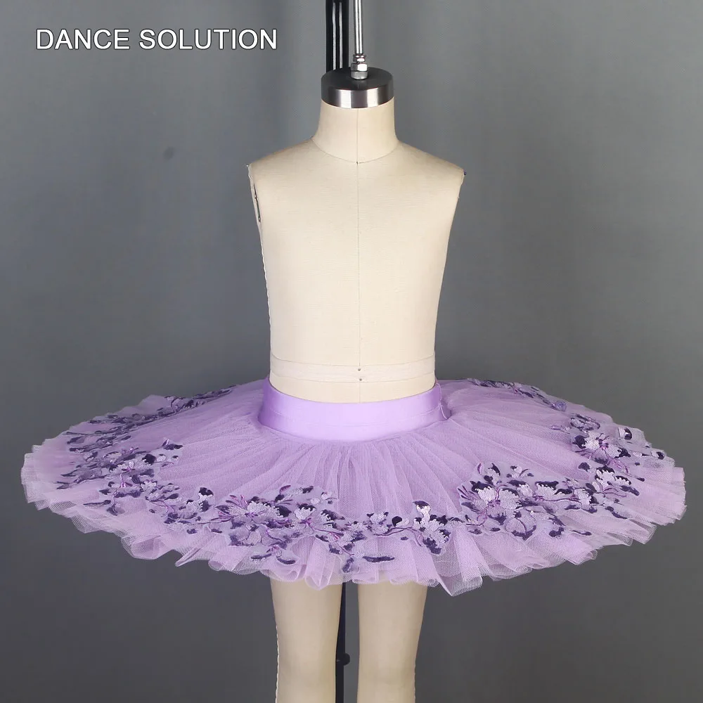 Child and Adult Ballet Dance Practice Tutu Costume Lilac Stiff Tulle Skirt with Appliques Ballet Pacnake Tutu Half Dress BLL043