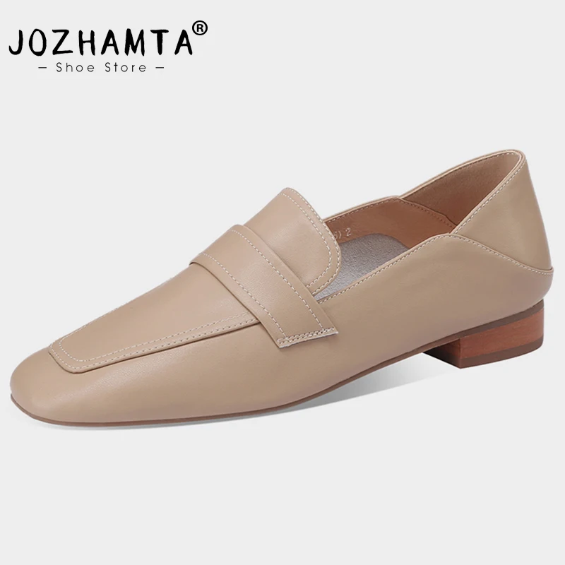 JOZHAMTA Size 34-40 Flats Shoes For Women Real Leather 2023 Spring Thick Heels Shoes Woman Loafers Casual Office Lady Footwear