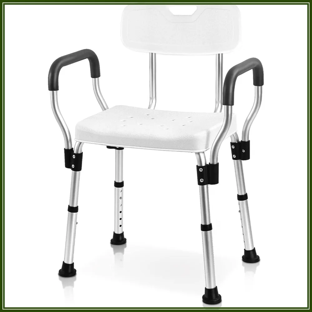 

Heavy Duty Shower Chair with Back & Arms, Adjustable Height Bath Seat for Elderly, Handicap, 500 lbs Capacity
