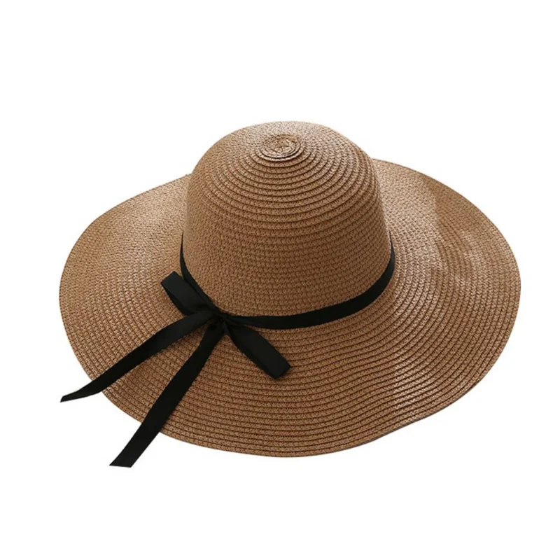 Chapéu de palha dobrável para mulheres, boné de sol de praia, protetor UV, boné de viagem, senhora, fêmea, simples, meninas flexíveis, verão, novo