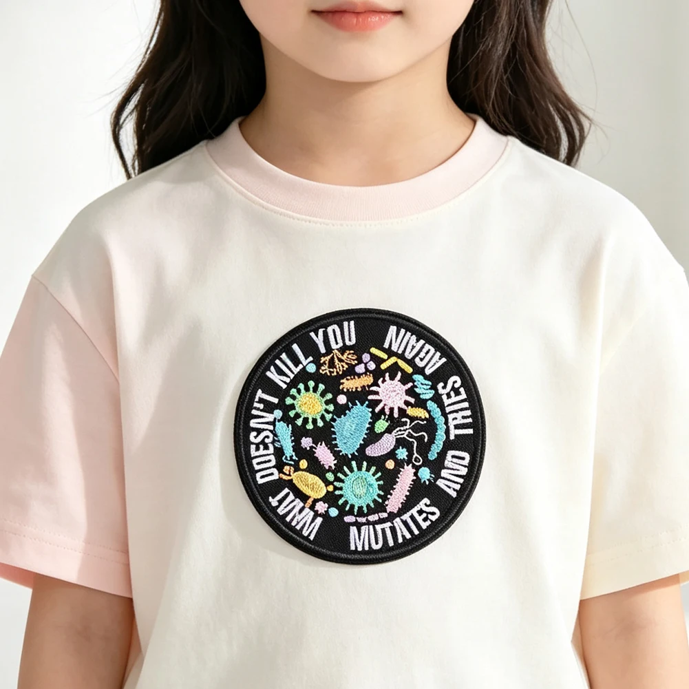 Embroidered Patch Iron On Sew On Bacteria Virus Funny Science Patch For Clothing Backpack Hat Gift For Science Teachers Students