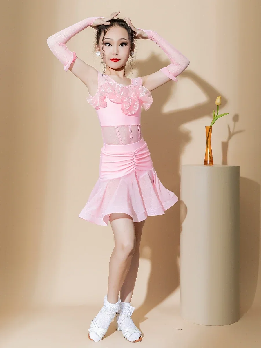 

Child gauze dance costume Rumba Samba Salsa Latin dance dress Summer girls practice dress professional child perform dance dress