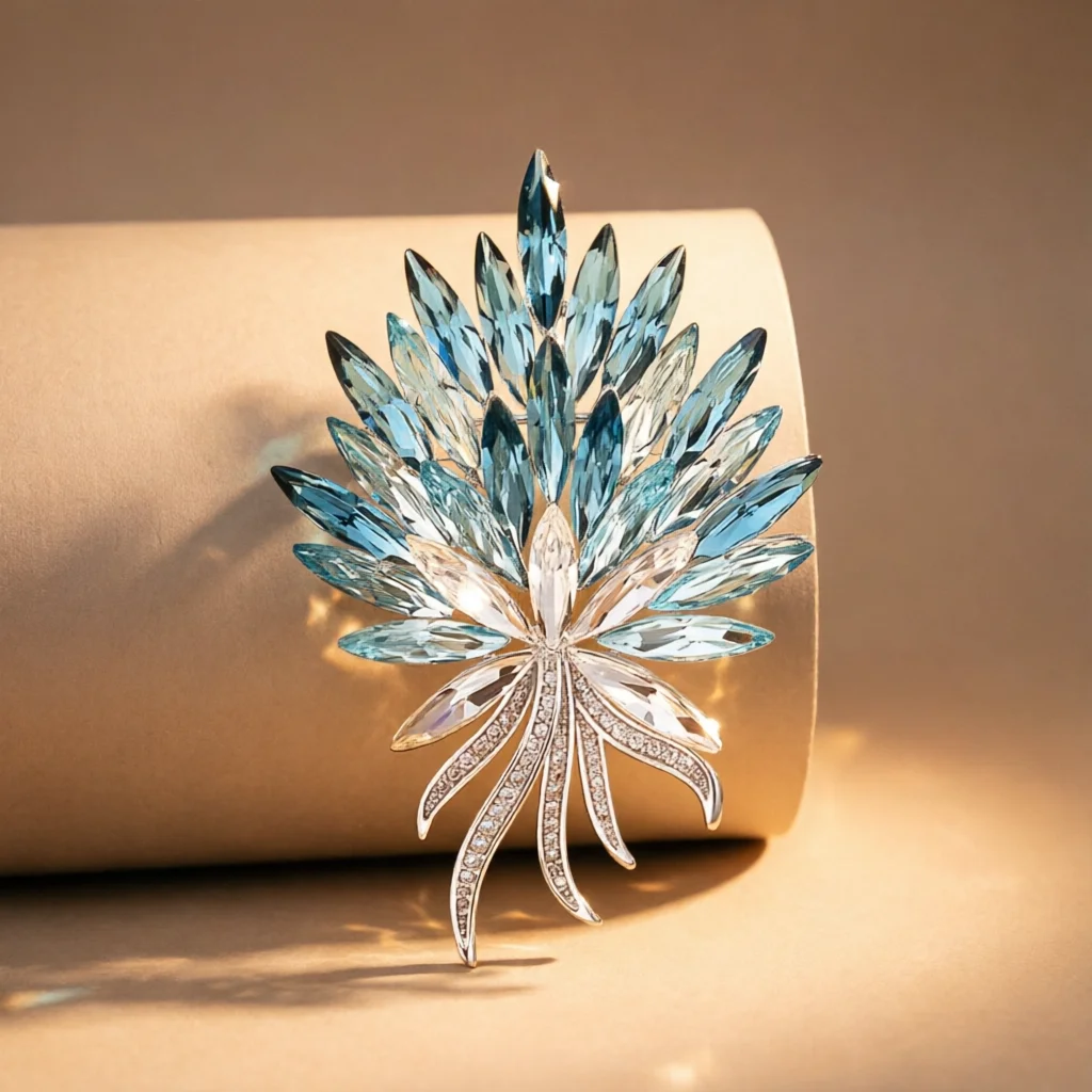Fashionable Customizable Blue Crystal Leaf Brooch, Designed for Popular Women's Apparel Accessories