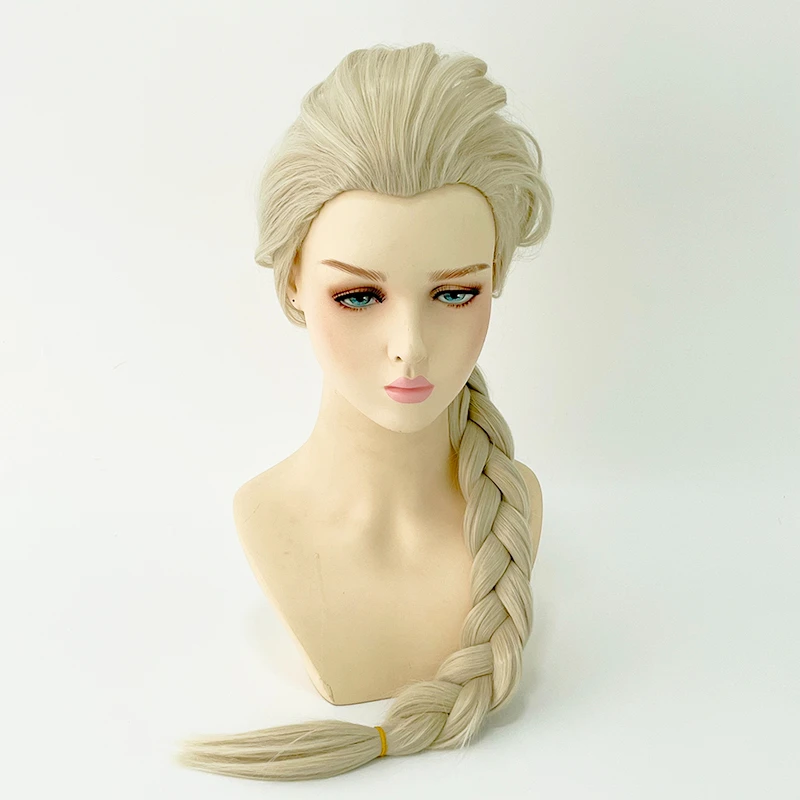 Perruque de cosplay de princesse Elsa pour enfants, cheveux synthétiques, tresse blonde longue, degré de chaleur, fête d'Halloween, anime, reine, enfants, fille