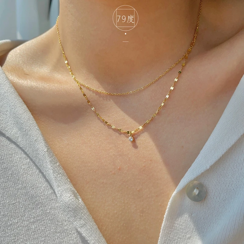 New 925 Silver Necklace for Women 18K Gold Double Layer Zircon Star Pendant Necklace Delicate Chain Charm Elegant Fine Jewelry