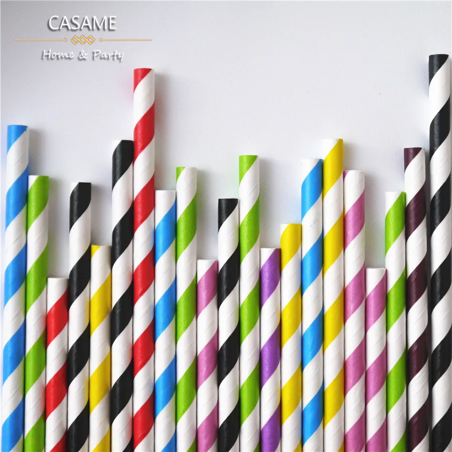 Biodegradable Paper Straws Bulk, Assorted Rainbow Colors Striped Drinking Straws for Juice, shakes, Cocktail, Coffee,Soda,