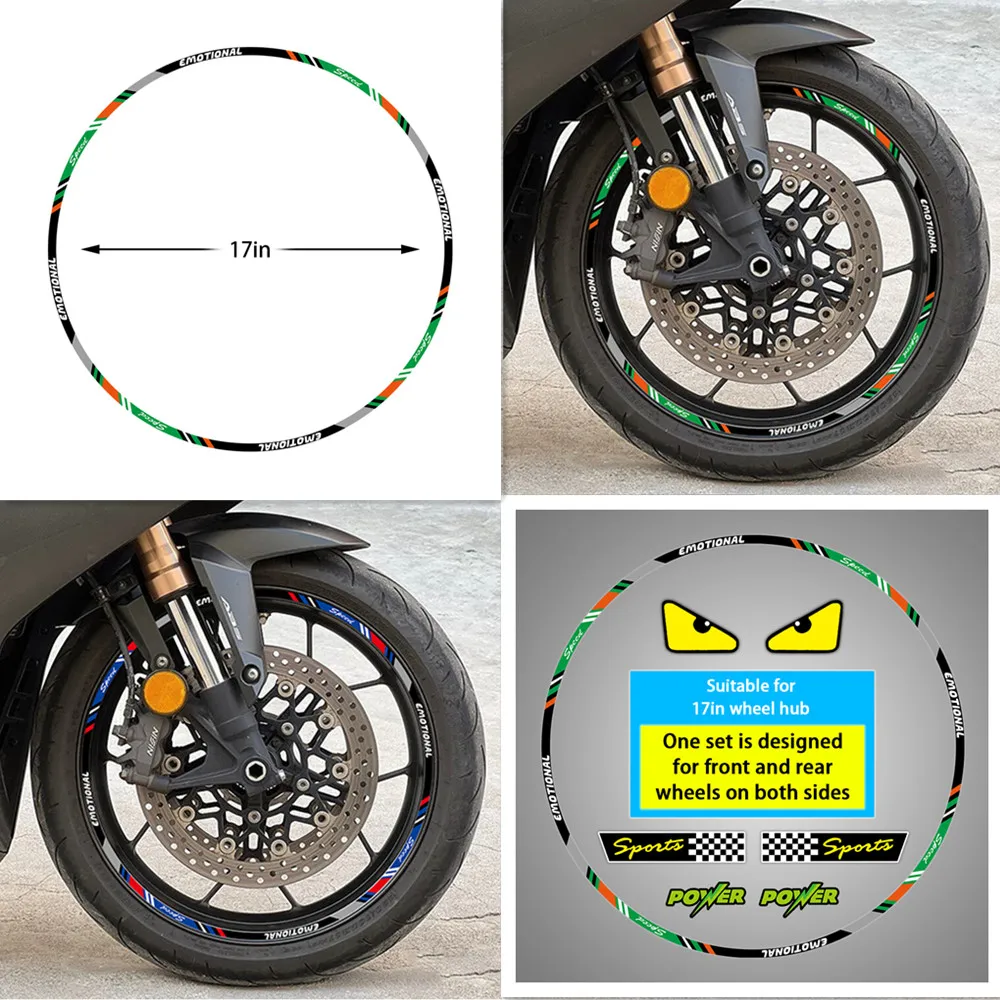 Motorcycle Wheel Rim Sticker 17inch Film Tire Border Reflective Decals Emotional Speed Power Motor Accessories Modifi Decoration