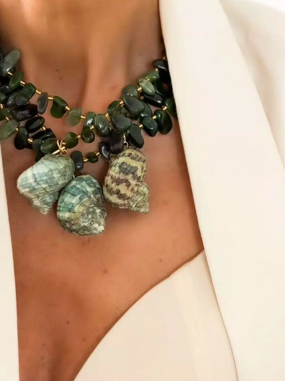 New fashion jewelry Ocean series irregular natural crystal stone handmade beaded necklace with conch shell pendant for lady gift
