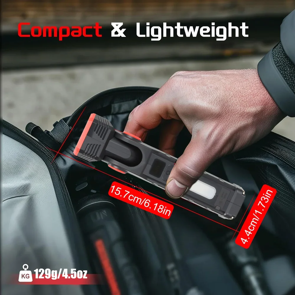 Linterna LED COB portátil, luz de trabajo recargable, lámpara colgante magnética con batería integrada de 1800mah, antorcha de Camping